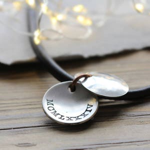 Personalised Silver Disk and Leather Necklace, Mens Personalised Christmas Gift image 6