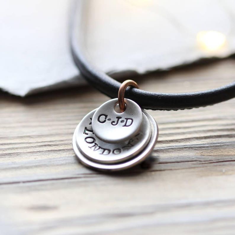 Personalised Silver Disk and Leather Necklace, Mens Personalised Christmas Gift image 4