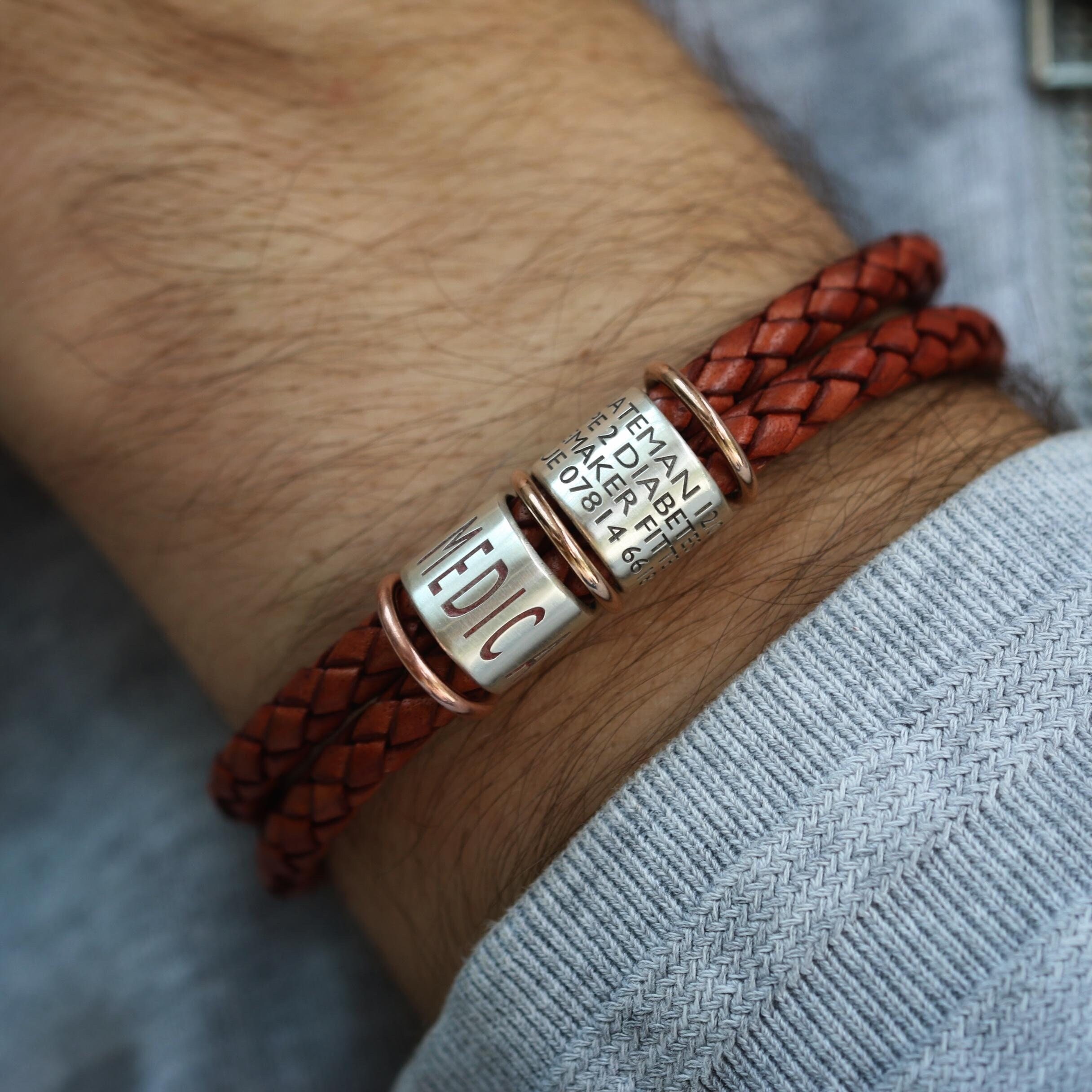 Leather Engraved Medical Alert Bracelet, Medic ID Bracelet, Asthma Bracelet, Allergy Bracelet, Diabetes Bracelet Xmas Christmas Gift