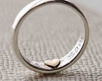 Secret Message Silver and Gold Personalised Ring, Engraved Ring, Couples Ring, Personalised Ring Xmas Christmas Gift
