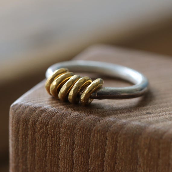 Handmade Silver Ring with Gold Milestone Rings - Personalised and Unique Jewellery Xmas Christmas Gift