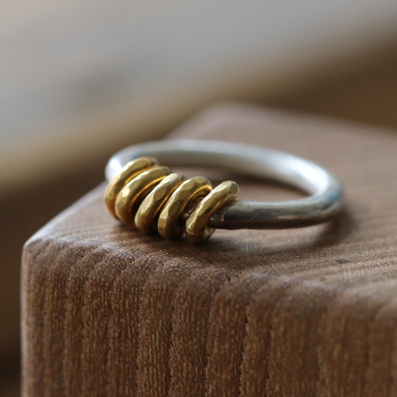 Handmade Silver Ring with Gold Milestone Rings - Personalised and Unique Jewellery Xmas Christmas Gift image 1