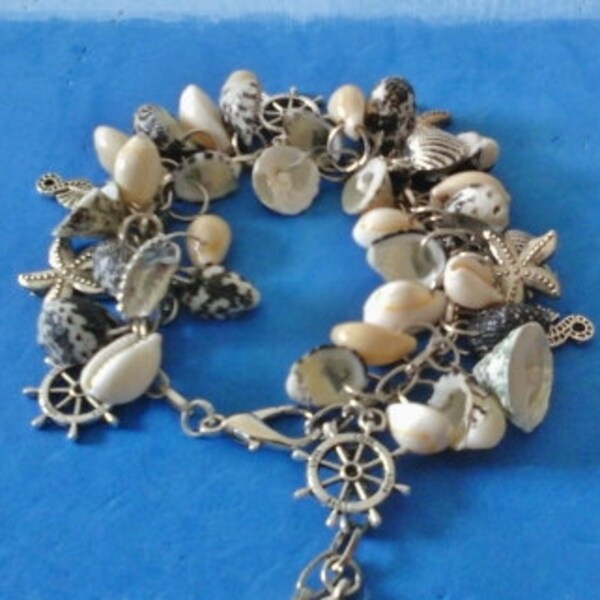 Boho Ibiza shells and charms bracelet, Boho chic Beach jewelry, Sea horses and sea stars charms  Gift for her,