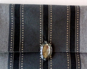 Evening clutch gray silver cotton Party envelop bag, Wrist and cross body purse