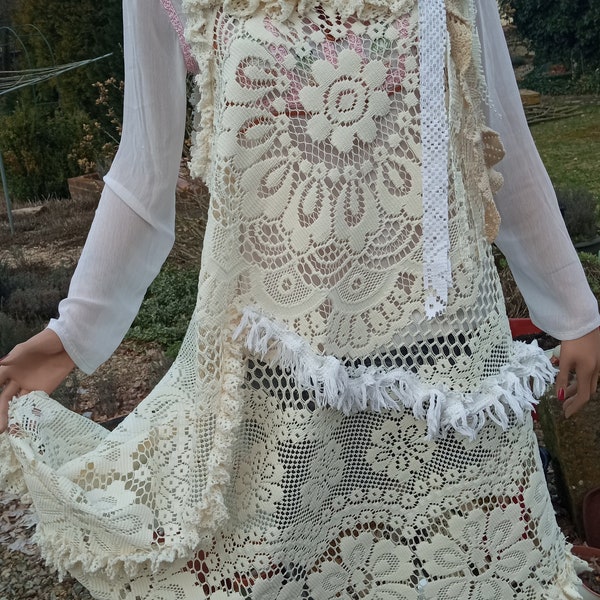 Joli fait main OOAK Boho Gypsy Art Shabby Chic romantique vintage dentelle sur robe vraie Bohême