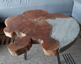 Tafel, side table, wood and concrete, design, hairpin,