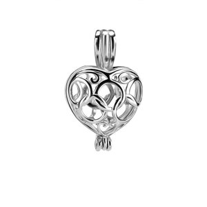 925 Solid sterling silver pendant setting without chain, pearl cage pendant mounting, heart pendant blank, jewelry DIY, gift DIY