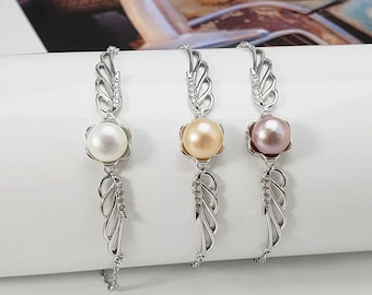1pc zircon solid sterling silver bracelet setting, angle wing bracelet mounting, bracelet blank without pearl, jewelry DIY, gift DIY