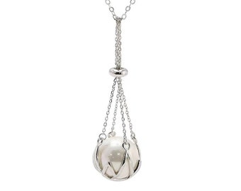 Pearl Cage Pendant, Sterling 925 Silver Cage Pendant, Wish Pearl Charm ...