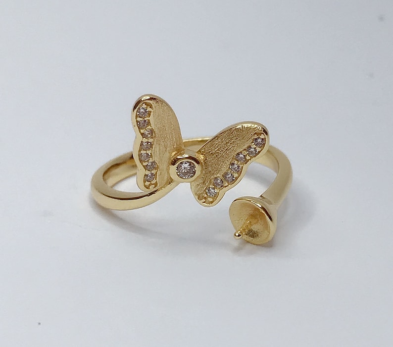 pearl mounts gift DIY ring blank for jewelry DIY Adjustable solid S925 sterling silver with 18K gold plated ring setting