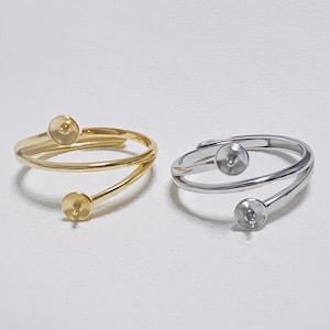 Bague en argent sterling massif 925 pour perle ou pierres précieuses à moitié percées, vente en gros montures de bague en perles, vente en gros de fabrication de bagues DIY