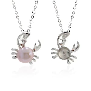Solid 925 Sterling Silver crab pendant setting for pearl or gemstone, crab Pearl pendant mountings, wholesale DIY Pearl Pendant findings