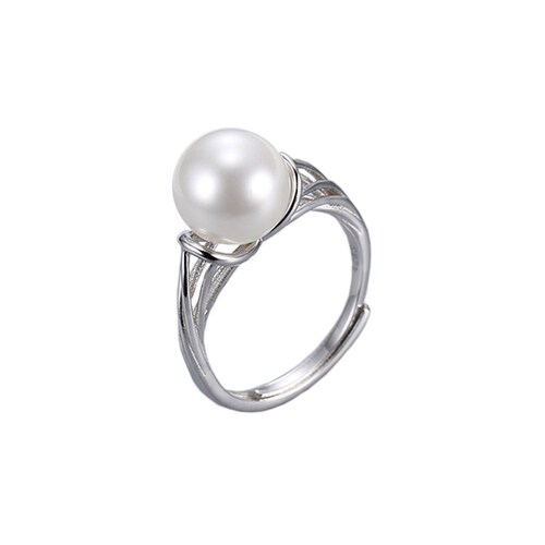 Adjustable Sterling Silver Rhodium Ring Setting For Pearl Or Gemstone - DIY Jewelry Mounting, Size 6-10 - View #6
