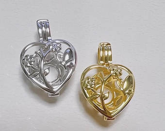 925 Solid Sterling Silver Pearl Cage Pendant Mounting, heart and butterfly Pendant cage for pearl or gems, DIY Jewelry Making and Gifting