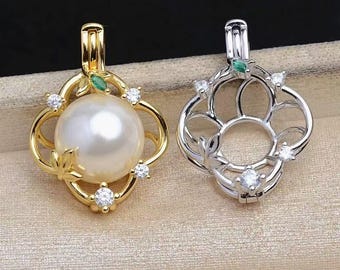 925 Solid Sterling Silver Pearl Cage Pendant Mounting, flower Pendant cage for pearl or gems, DIY Jewelry Making and Gifting