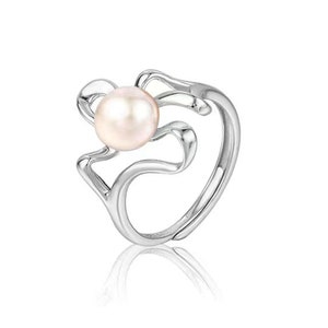 Adjustable S925 sterling silver ring setting for half drilled pearl or bead, pearl mounts,crab ring blank, jewelry DIY, gift DIY