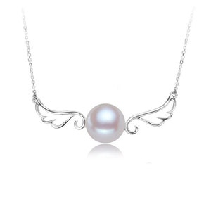 Massiv 925 Sterling Silber Anhänger Fassung für Perle oder Edelstein, Engel Flügel Halskette Fassungen, Halskette Rohling Schmuck DIY, Geschenk DIY-(NT002）
