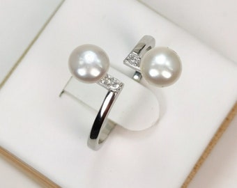 925 Sterling Silver cubic Pearl Ring Mounting for Women, wholesale Adjustable Pearl Ring Fittings  for Jewelry Making