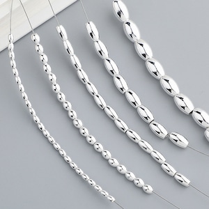 10 pcs Solid 925 Sterling Silver Beads for Jewelry Making, oval Silver Beads, Spacer Beads for Ring Necklace Earring Bracelets