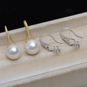 1 pair solid 925 sterling silver hook earring setting for pearl or gems, earring mounts, earring blank for jewelry making, gift DIY