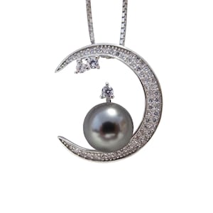 1 pc zircon solid sterling silver pendant setting, moon pendant mounting without chain, pendant blank without pearl, jewelry DIY, gift DIY