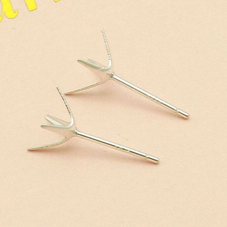 1 pair pure silver claw stud earring setting, 4 claws post stud earring blank for gems, wholesale earring making findings 