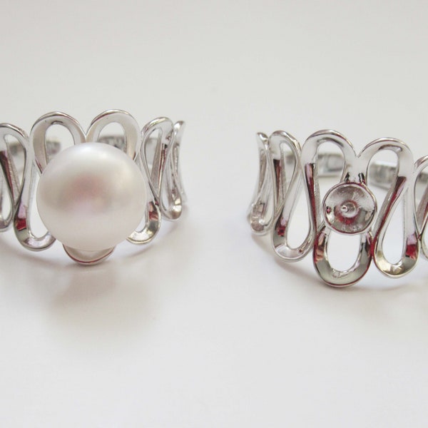 1 monture de bague en argent sterling massif, bague vierge pour perle ou perle de 7-9 mm, bijoux à faire soi-même, cadeau à faire soi-même