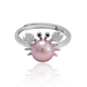 Adjustable S925 sterling silver ring setting for half drilled pearl or bead, pearl mounts,crab ring blank, jewelry DIY, gift DIY