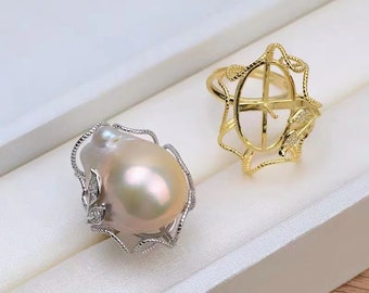 Adjustable solid S925 sterling silver ring setting, baroque pearl ring mountings, flower ring blank, jewelry DIY, gift DIY