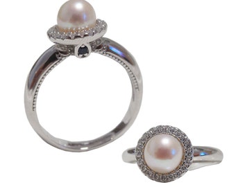 Adjustable S925 sterling silver blank ring setting for half drilled pearl or gemstone, pearl ring mounting, jewelry blanks, bezel cup