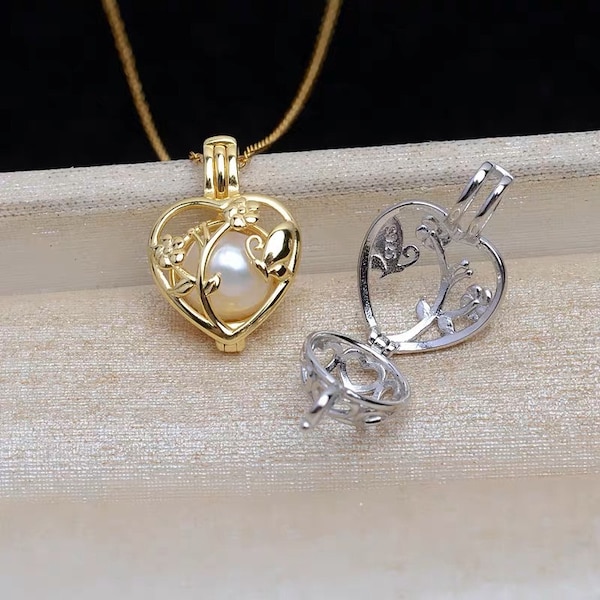 Pendentif cage à perles en argent sterling massif 925, pendentif cage coeur et papillon pour perles ou pierres précieuses, fabrication et cadeau de bijoux DIY