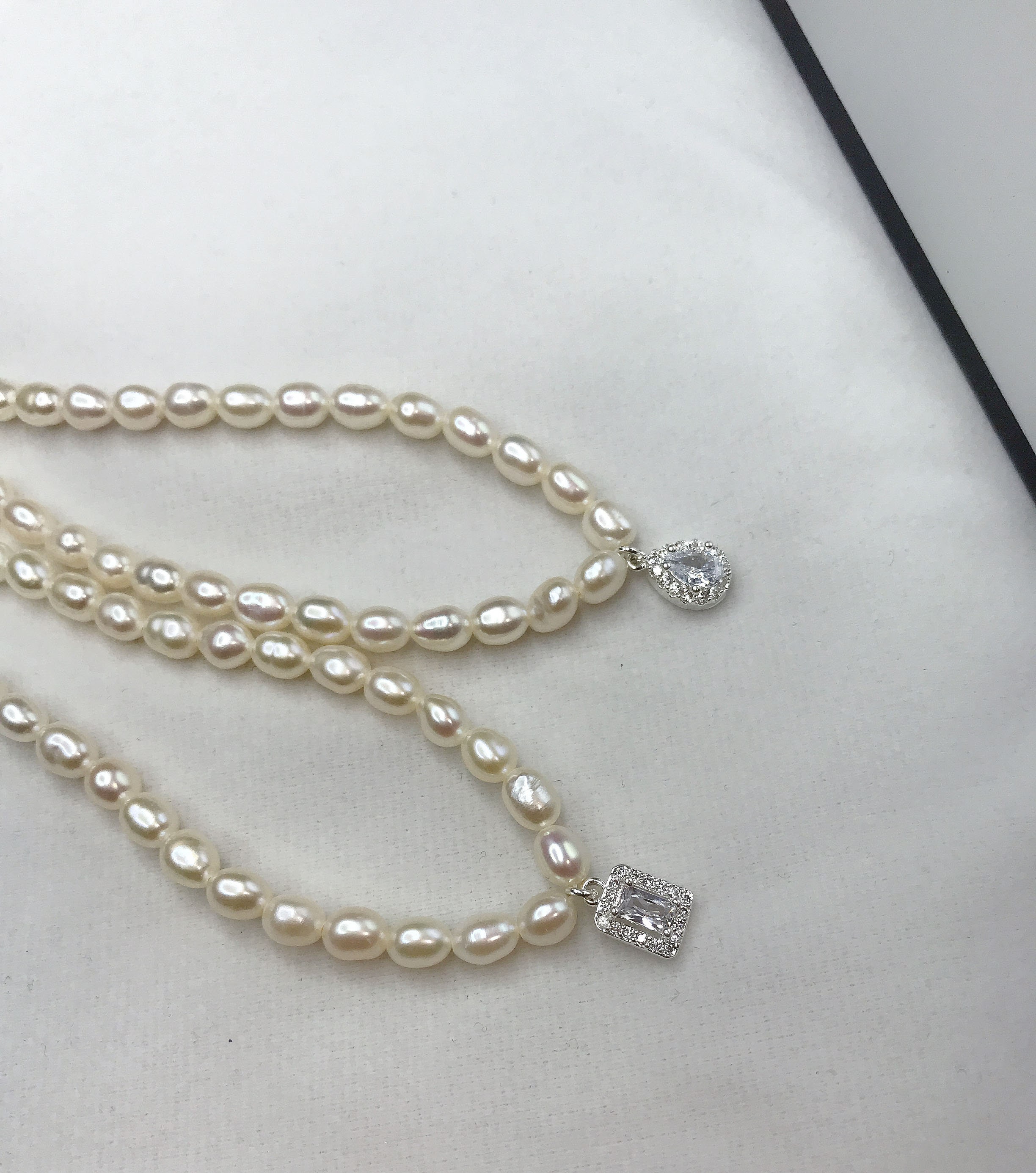 Pearl Necklace With Czs Charms Real Freshwater Pearl Choker - Etsy