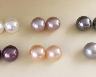 AAAA 1 pair half-drilled dyed freshwater pearl, 6mm-10.5mm potato pearl, button pearl for jewelry DIY, gift DIY