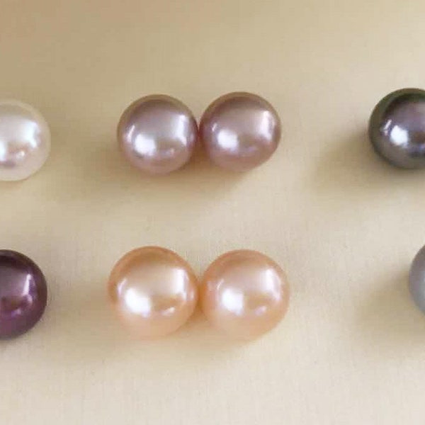 AAAA 1 pair half-drilled dyed freshwater pearl, 6mm-10.5mm potato pearl, button pearl for jewelry DIY, gift DIY