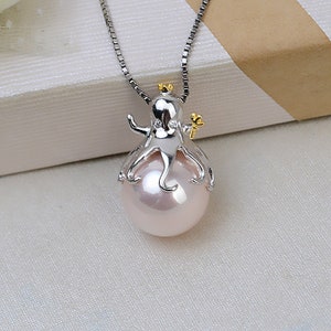 Solid 925 silver pendant setting with 18k gold plated, crown octopus bead cap, pearl pendant mounting,pendant blank, gift DIY--NT200