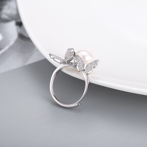Adjustable Sterling Silver Rhodium Ring Setting For Pearl Or Gemstone - DIY Jewelry Mounting, Size 6-10 - View #8