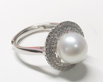 1 piece zircon solid sterling silver ring setting, ring mounting, ring blank without pearl, jewelry DIY, gift DIY--RMES069