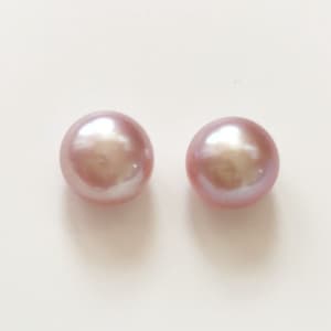 2 pezzi di perle d'acqua dolce vere, perle d'acqua dolce rotonde a bottone da 6-10 mm ad alta lucentezza, coppia per orecchini di perle, forniture per la creazione di gioielli di perle