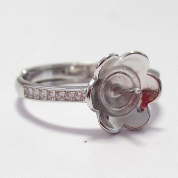 1pcs solid 925 sterling silver gold or silver adjustable butterfly ring setting with cup and peg for half drilled beads