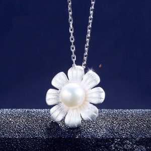 Massiv 925er Silber mit Rhodium überzogene Anhänger Fassung für Perle oder Edelstein, Anhänger Rohling Blume, Schmuckfassung DIY--NT050