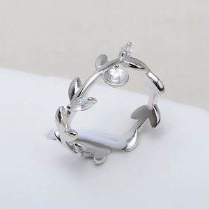 Sertissage de bague en argent sterling massif S925, montage de bague feuille, bague vierge, bijoux bricolage, cadeau bricolage