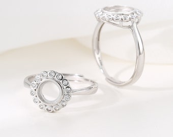 925 Sterling Silver cubic  Ring Mounting for pearl or gem, Adjustable Pearl Ring Fittings for Jewelry Making, wholesale Jewelry Accessories