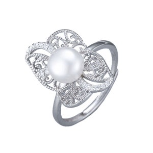 Verstellbare massives 925 Silber mit rhodiniertem Silberring für Perle oder Edelstein, Vintage Ring Rohling, Schmuck DIY--RMES091