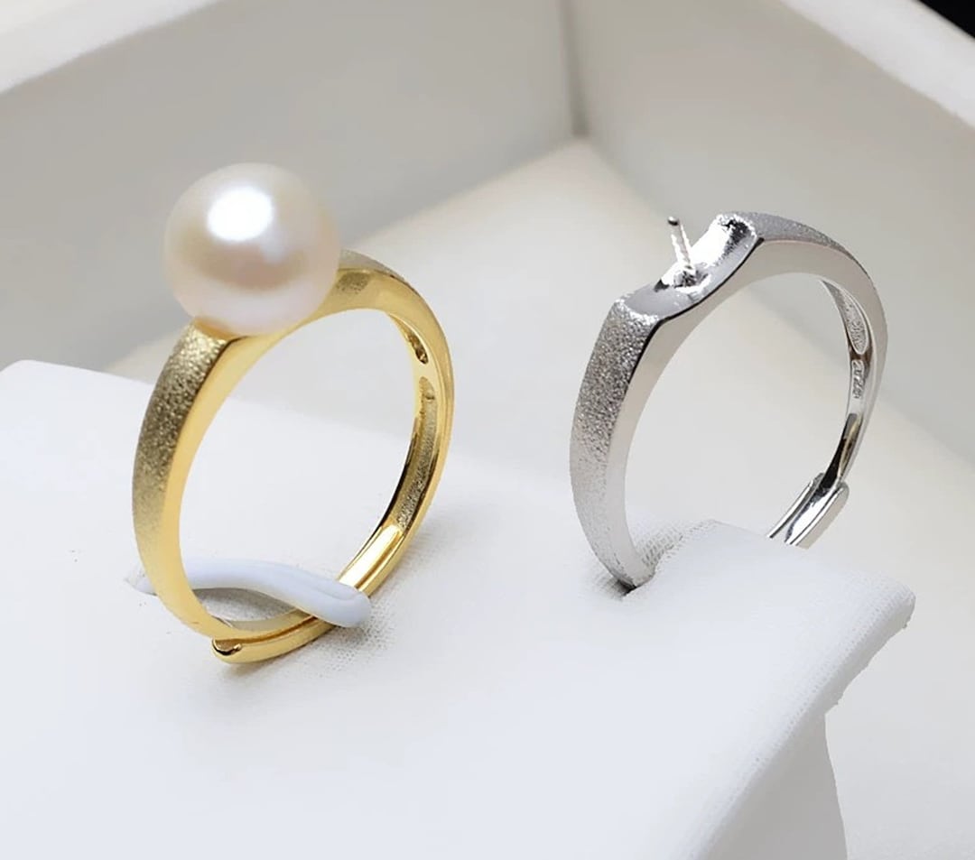 Solid 925 Sterling Silver Ring Setting for Half Drilled Pearl or Bead, Pearl Mounts, Wholesale