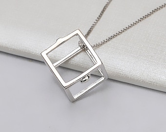 925 Solid Sterling Silver Pearl Cage Pendant Mounting, cube Pendant cage for pearl or gems, DIY Jewelry Making and Gifting