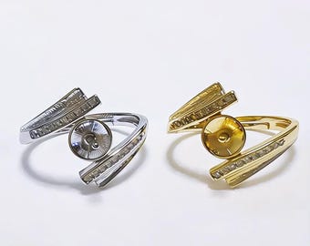 925 Sterling Silver cubic Pearl Ring Mounting for Women, wholesale Adjustable Pearl Ring Fittings  for Jewelry Making