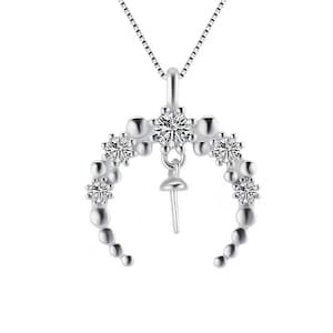 Solid sterling silver with Rhodium plated pendant setting, pendant blank, moon pendant, pearl mounts, jewelry DIY, gift DIY