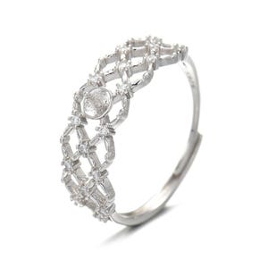 Verstellbare 925 Sterling Silber Ringrohling für Perle oder Edelstein, Vintage Ringrohling, Perlenfassungen,Schmuck DIY,Geschenk DIY