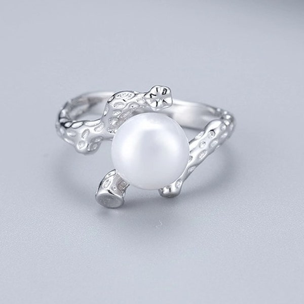 Adjustable solid 925 silver ring setting for pearl or gemstone, pearl mounts, twig ring blank,jewelry DIY, gift DIY--RMES019