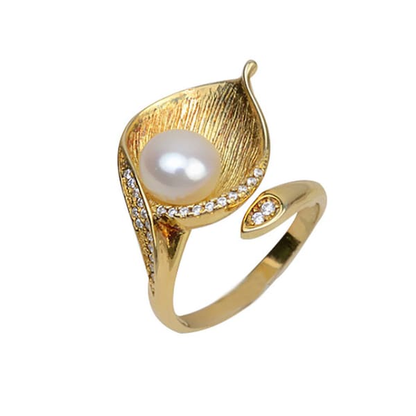 Adjustable solid S925 sterling silver ring setting, half drilled pearl ring mountings, flower ring blank, jewelry DIY, gift DIY